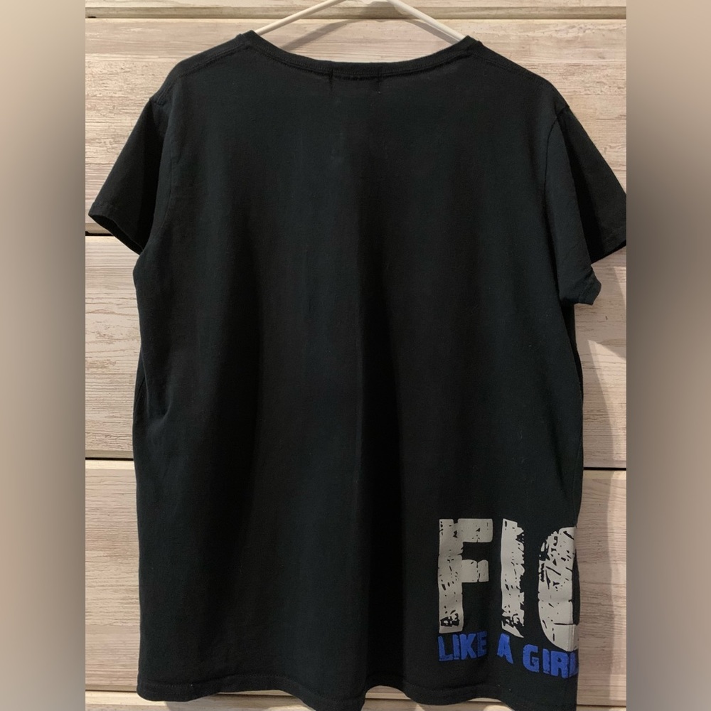 Fight Like a Girl V-Neck with Blue Ribbon